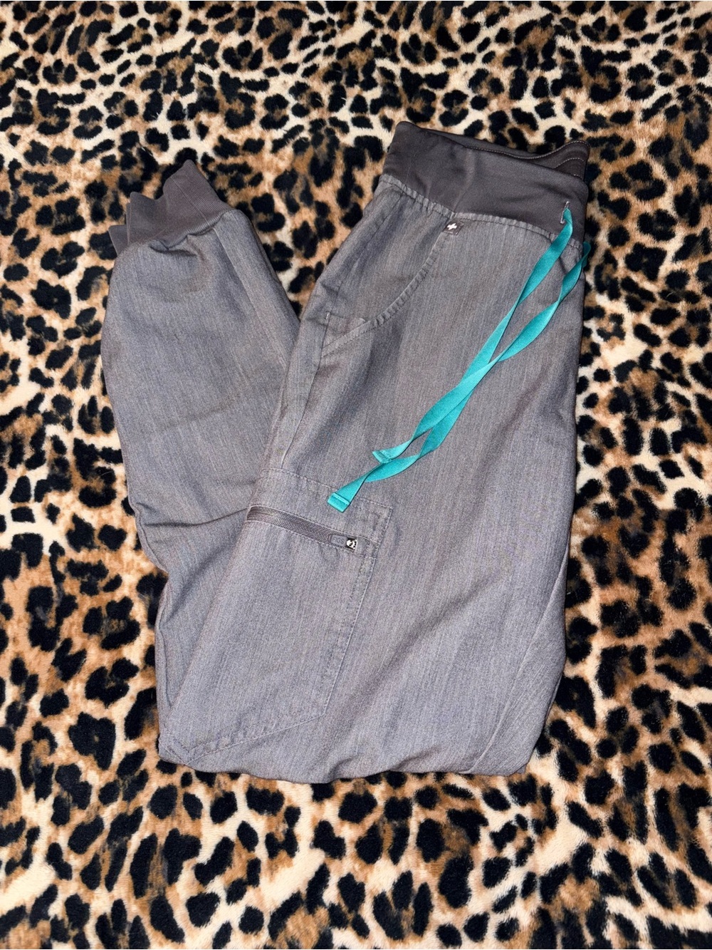FIGS Women’s XXS Graphite Zamora Casual Jogger Scrub Pants w/ Teal Drawstring